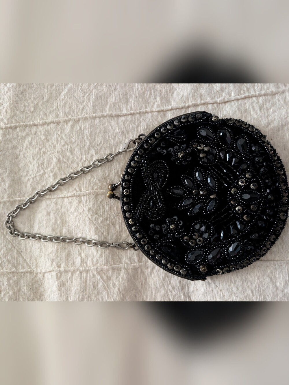 Coldwater Creek Black Beaded Round Mini Crossbody
